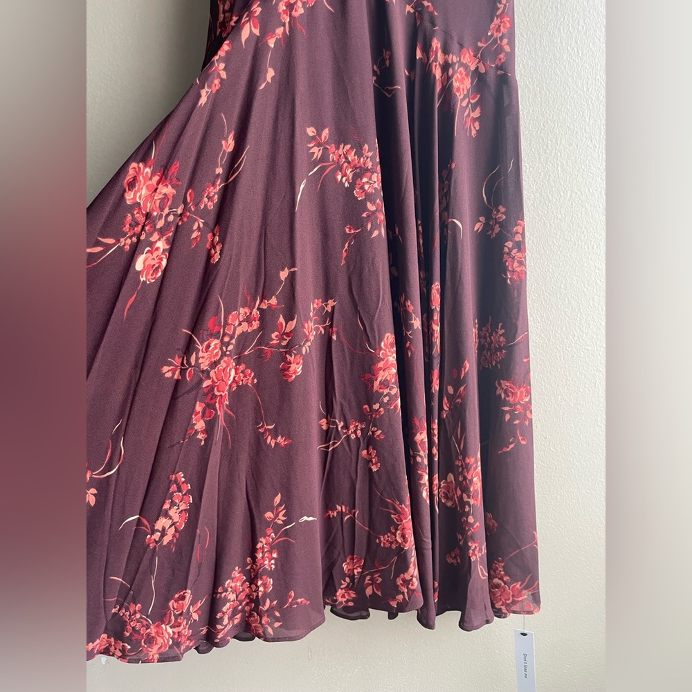 New Reformation Women Brown Long Floral Shorts Sleeve Dress 4 - Picture 7 of 13
